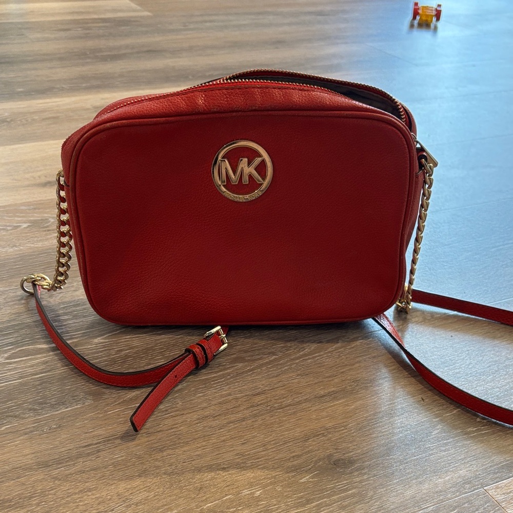 Michael Kors Scarlet Red Crossbody Bag with Gold Accents